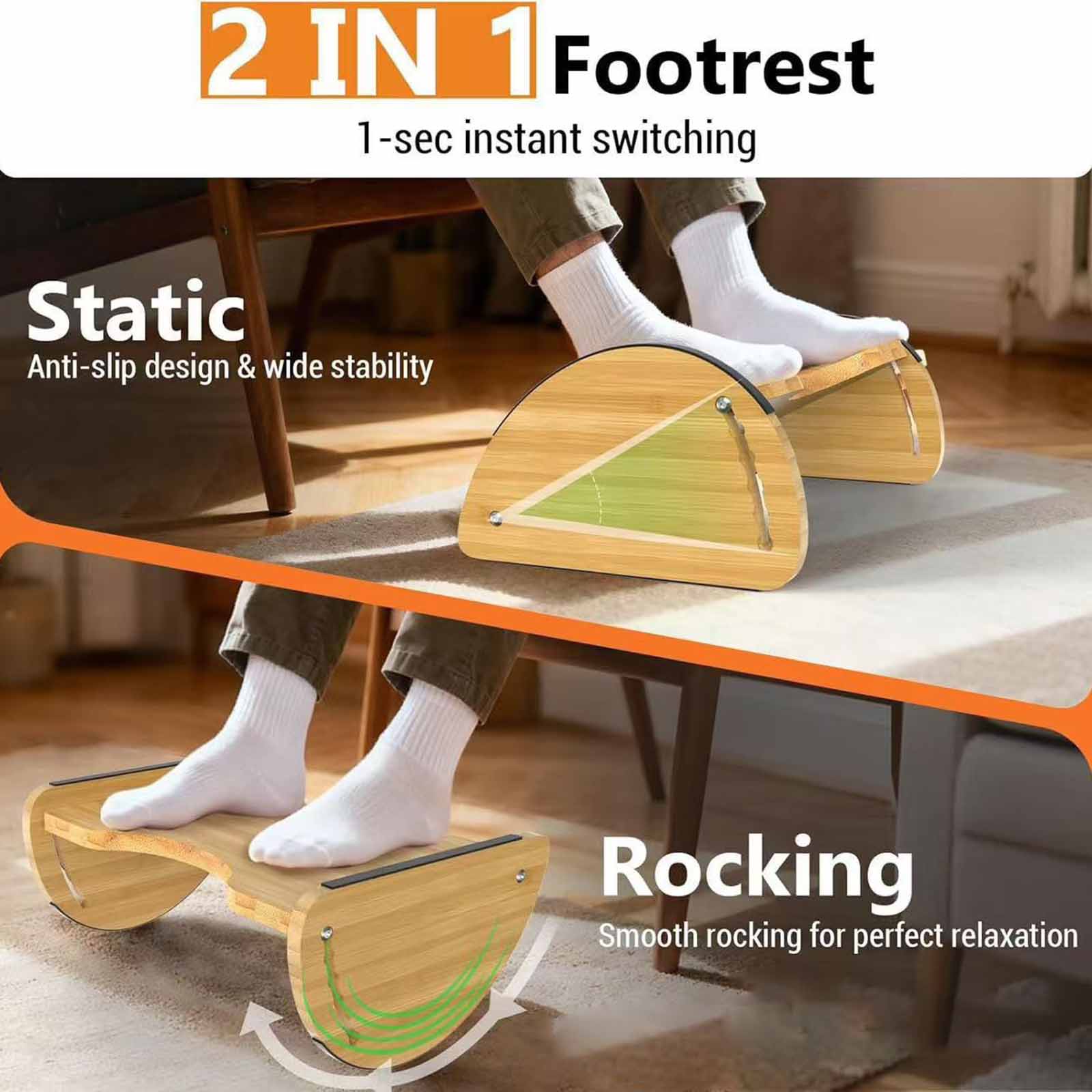 Office Footrest Cushion - Reposapiés de Bambú Ajustable para Oficina,
